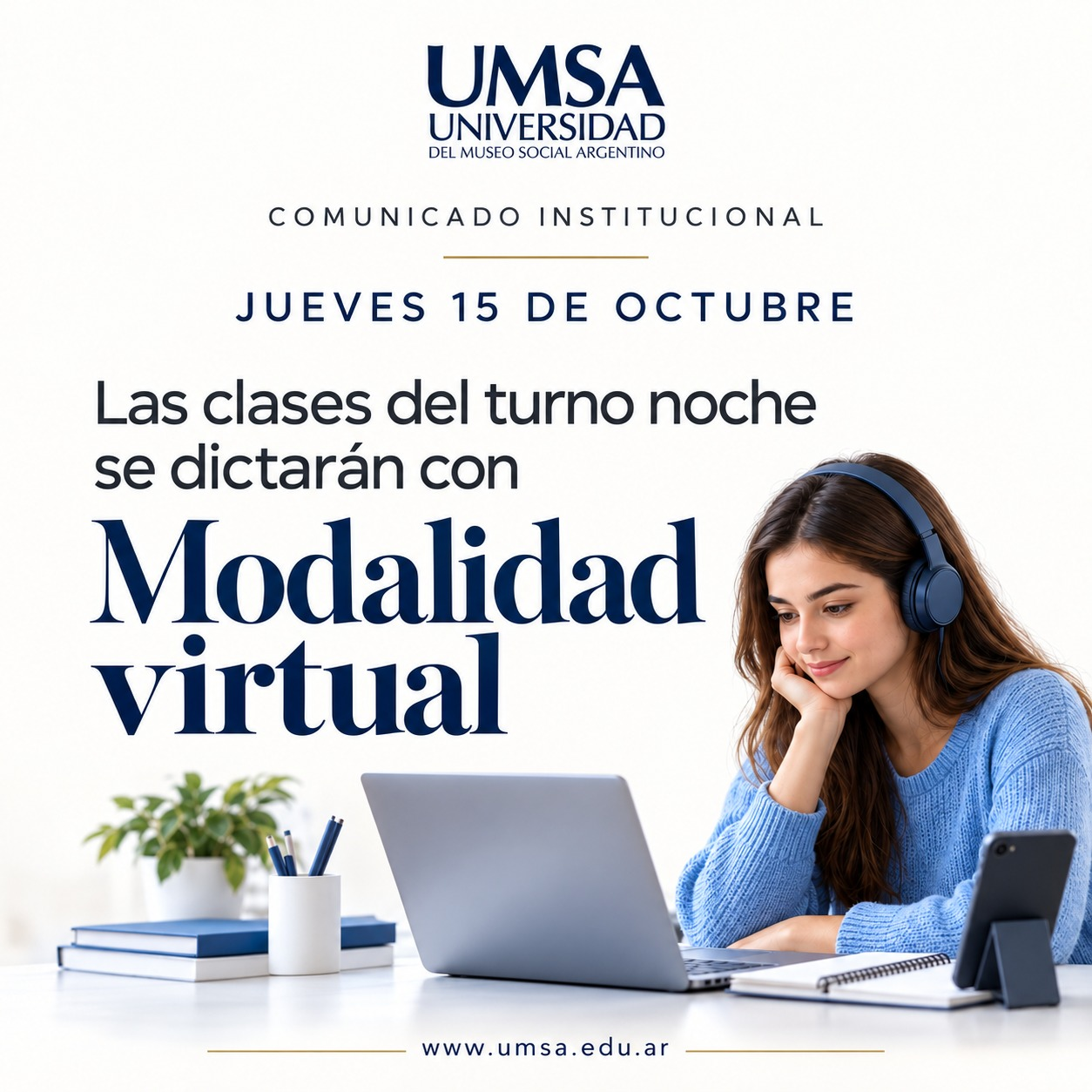 jueves 15 de octubre turno noche se dictará virtual