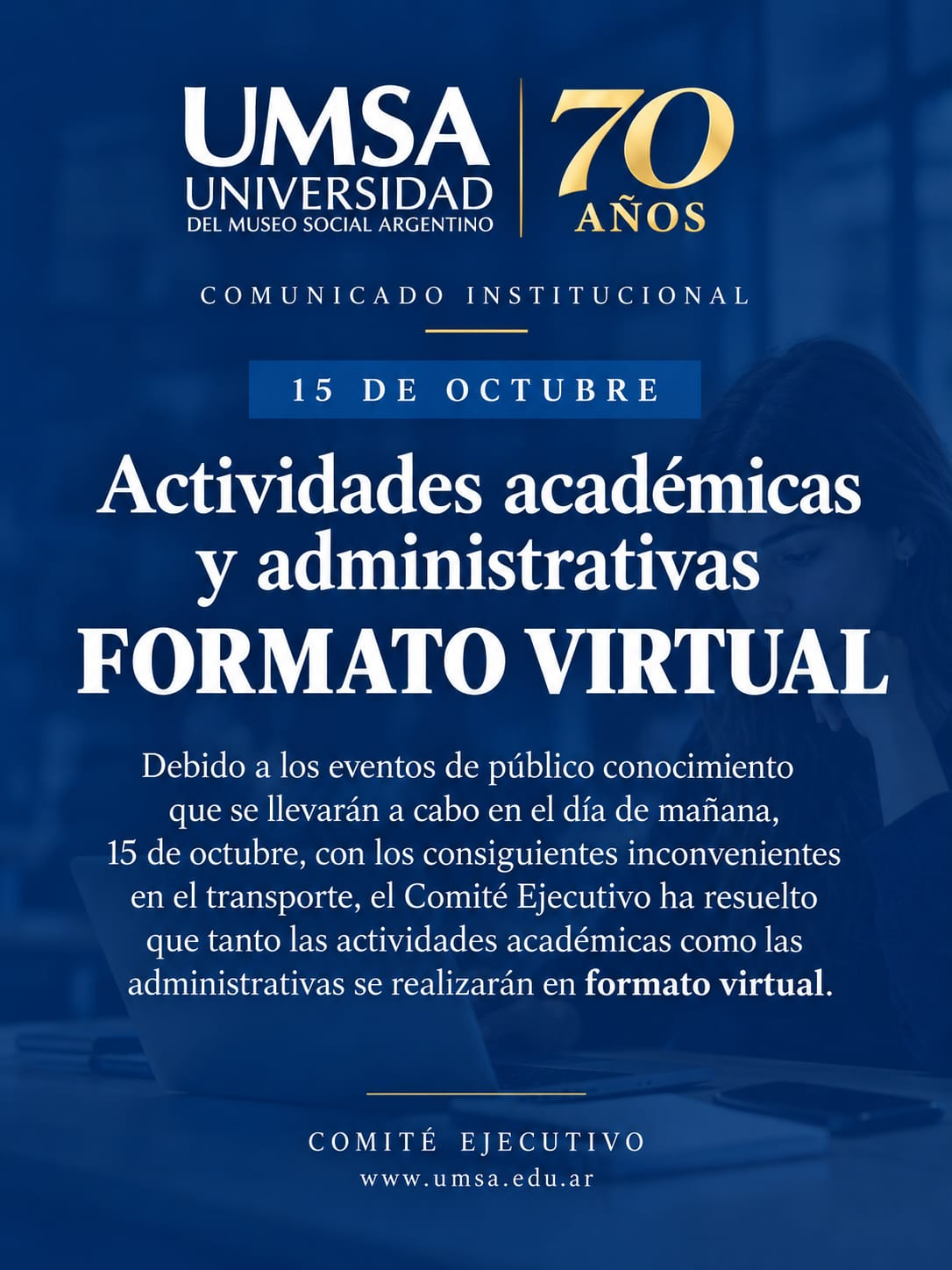 Todo el jueves 15 de octubre es modalidad virtual